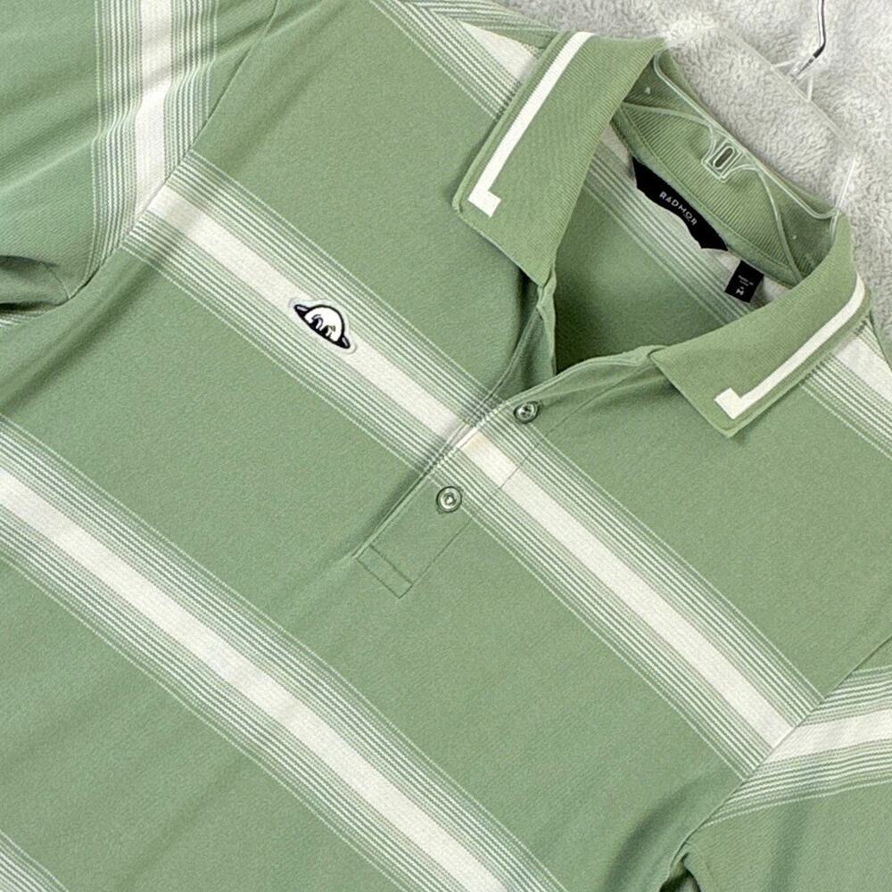 Radmor Polo Shirt Mens M Green White Stripe Preppy Embroidered Golf Beach Summer